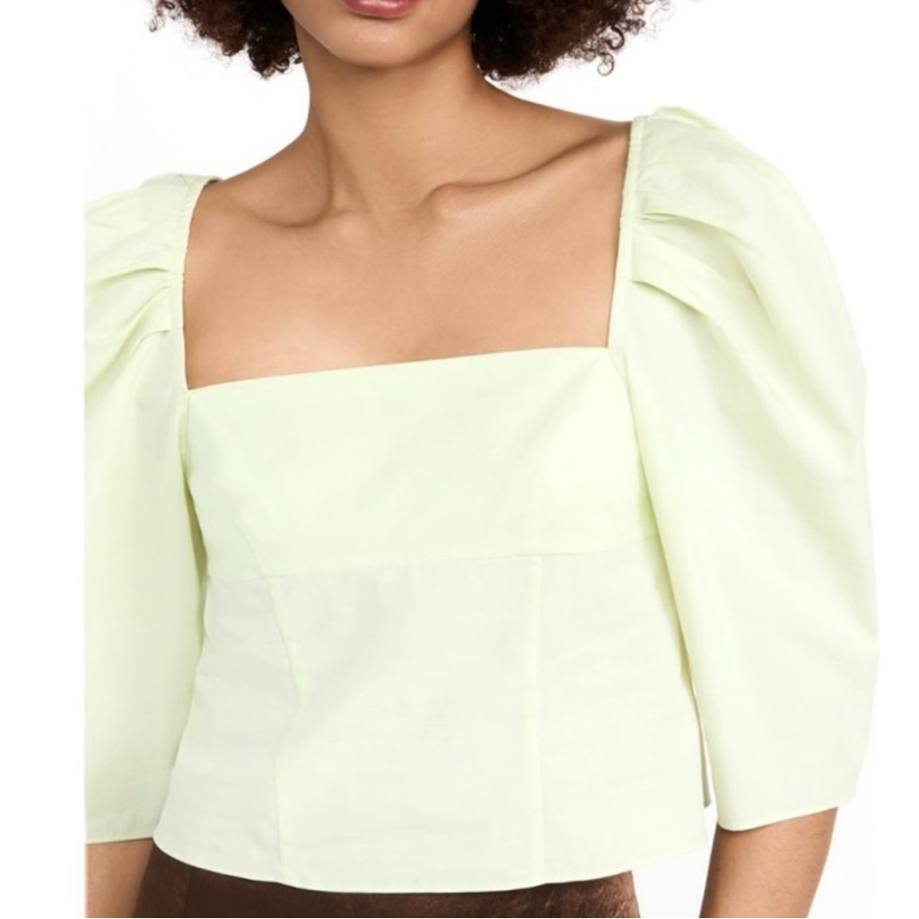 New Vince Green Cotton Square Neck Top